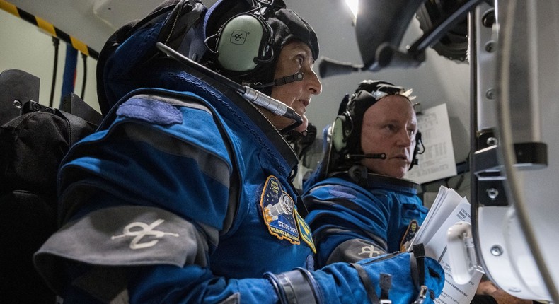 NASA astronauts Butch Wilmore and Suni Williams conduct suited operations in the Boeing Starliner simulator at NASA's Johnson Space Center.NASA/Robert Markowitz