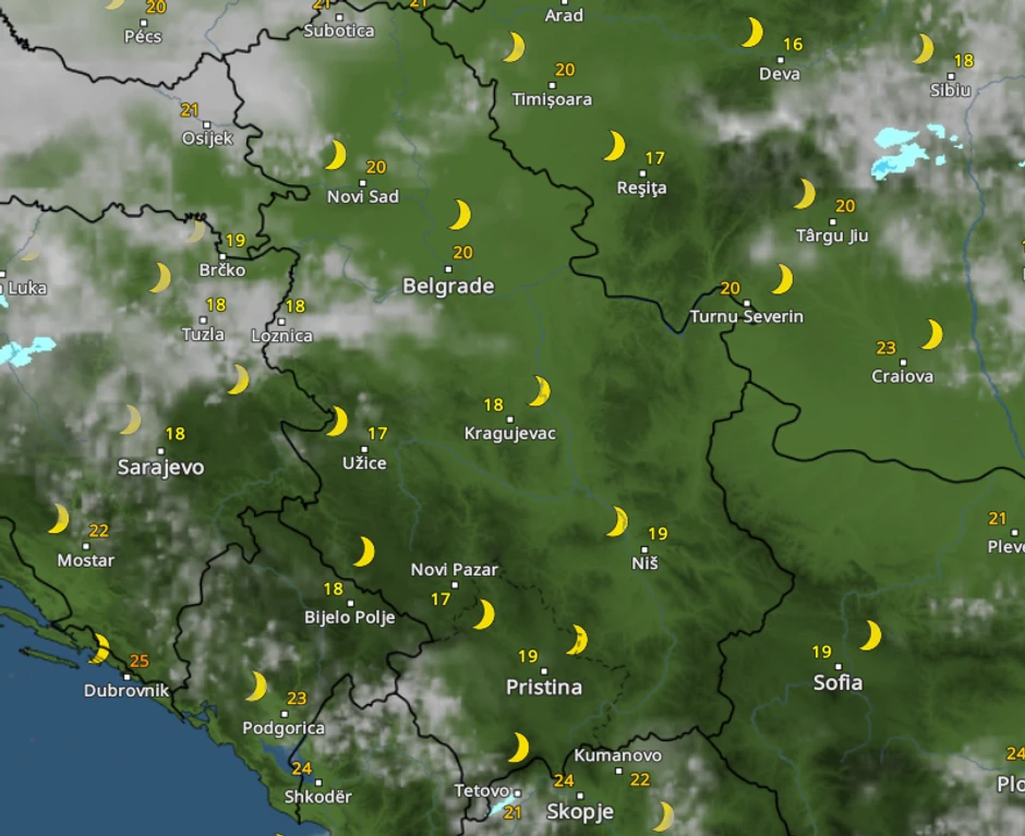 Kretanje padavina u 20 sati