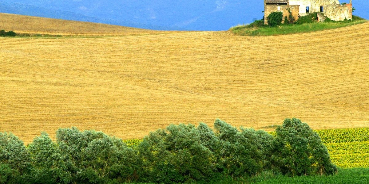 A view of the Italian countryside at Bagno Vignoni, near Siena in central Italy.