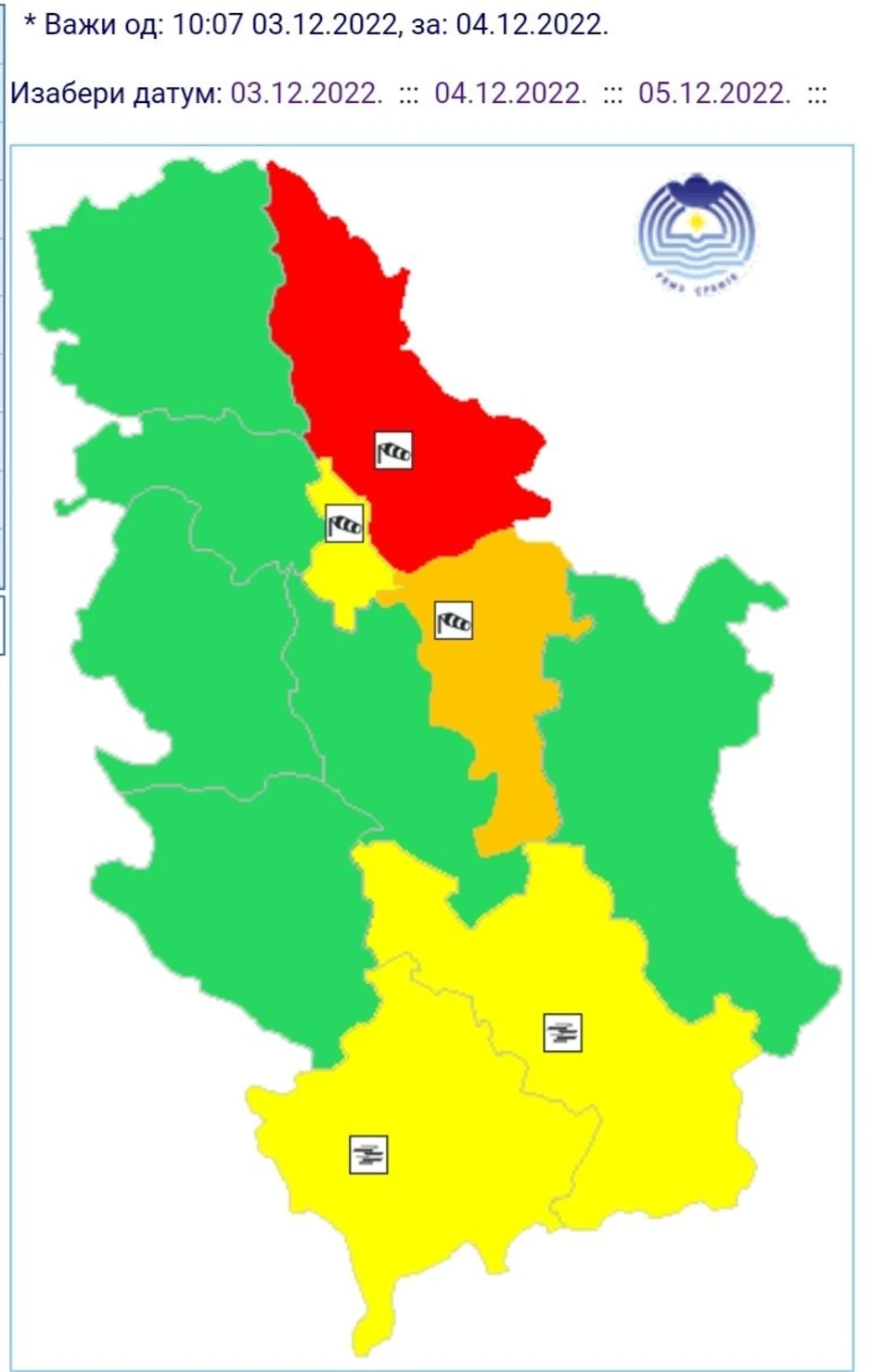 Meteoalarm karta za sutra