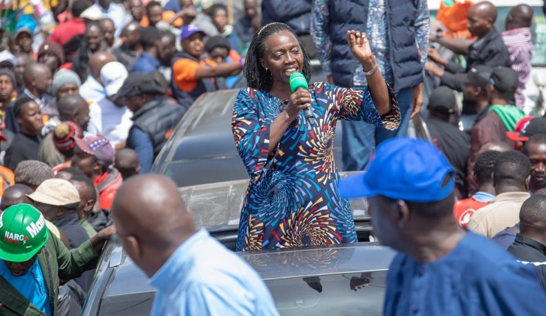 Martha Karua addressing a rally in Kawangware on Saturday July 16, 2022