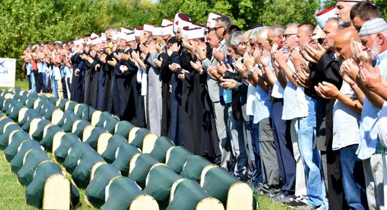 Hundreds of people gathered Saturday for the funeral of 86 Muslim victims of a massacre committed in Prijedor by Bosnian Serb forces at the beginning of the 1990s Bosnian war