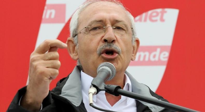 Republican People's Party (CHP) leader Kemal Kilicdaroglu addressing lawmakers Tuesday in a speech during his protest walk to Istanbul from Ankara