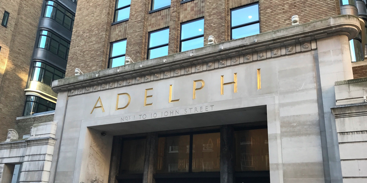 The main entrance of the Adelphi Building.