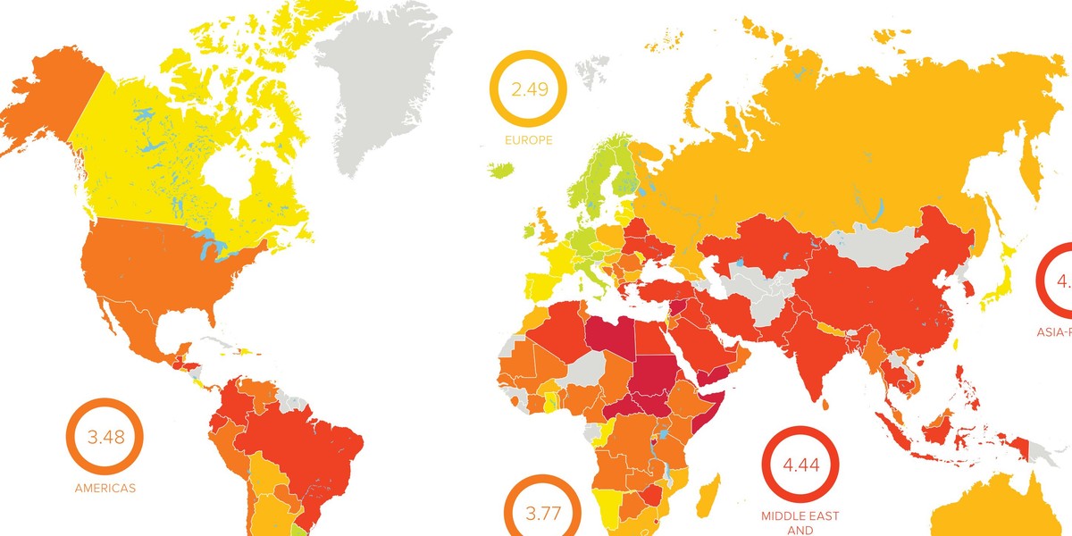 W tegorocznym raporcie dot. praw pracowniczych najgorzej ocenione zostały: Bangladesz, Brazylia, Egipt, Filipiny, Honduras, Indie, Kazachstan, Kolumbia, Turcja i Zimbabwe. Międzynarodowa Konfederacja Związków Zawodowych ocenia podejście do praw pracowniczych w 144 państwach świata. 