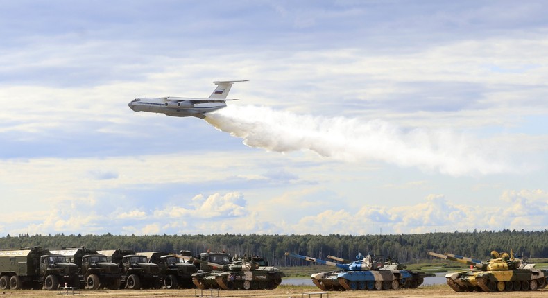 A Russian Il-76 MD airlifter is seen during the 2021 International Army Games at the Alabino training ground on August 23, 2021 in Moscow Region, Russia.Photo by Wang Xiujun/China News Service via Getty Images