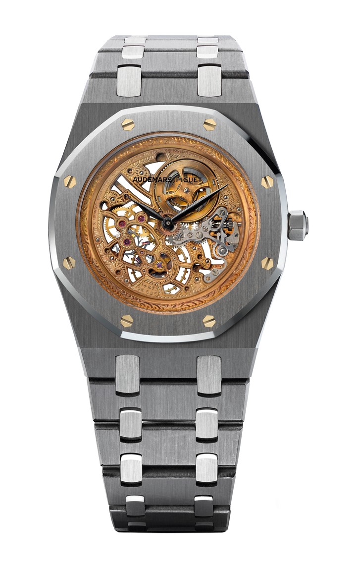 1993 Damenmodell einer frühen Royal Oak Openwork aus Tantal und Edelstahl, mit extradünnem Gehäuse.