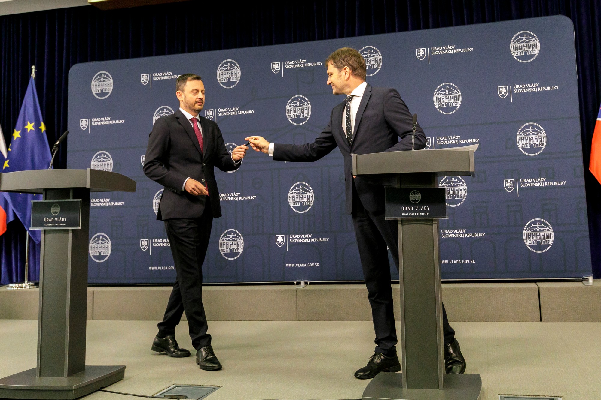 Predseda vlády SR Eduard Heger a podpredseda vlády SR a minister financií SR Igor Matovič.