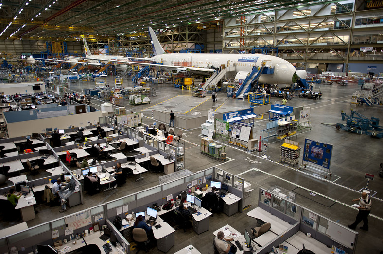 Zakłady Boeing Co. w Everett w stanie Washington, montaż samolotu 787 Dreamliner