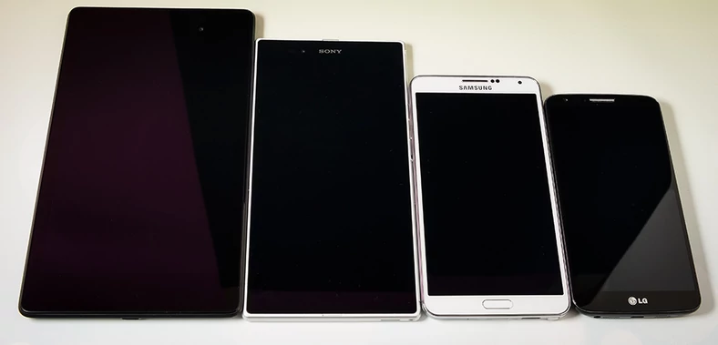 Od lewej: nowy Nexus 7, Sony Xperia Z Ultra, Samsung Galaxy Note 3, LG G2