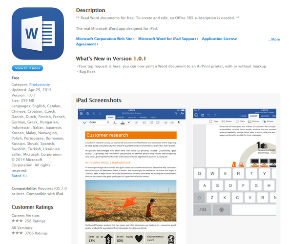 <b>Microsoft Office</b>
<br><br>
Trzy najpopularniejsze (Word, Excel i PowerPoint) aplikacje biurowe Microsoftu zawędrowały wreszcie na iPada. Co więcej, użytkownicy platformy Office 365 mogą z nich korzystać zupełnie za darmo. Stworzone przez Microsoft aplikacje mają jeszcze sporo niedociągnięć, ale zdecydowanie warto dać im szansę.