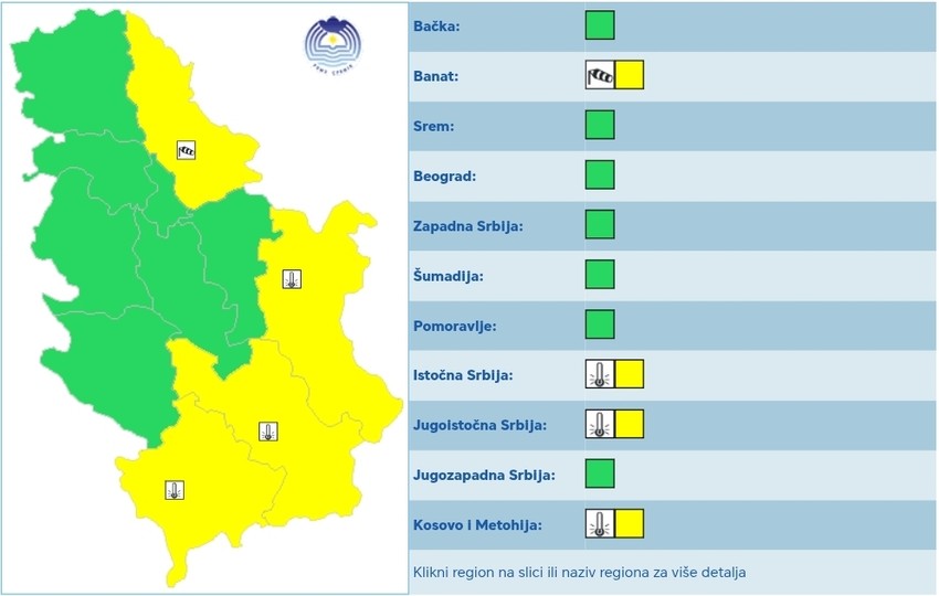 Meteoalarm za utorak