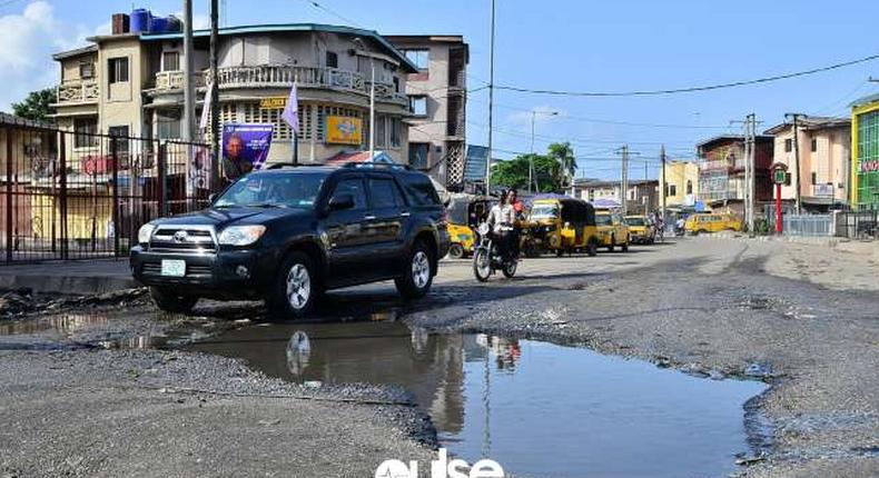 A bad road section in Lagos