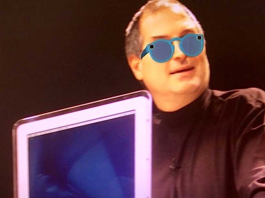 A file photo of Steve Jobs with the Snapchat Spectacles filter applied.