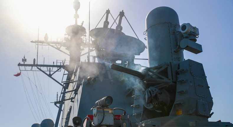 The destroyer USS Michael Murphy is one of five US warships in the Red Sea. It fired its Close-In Weapons System in a demonstration on September 13. US Navy photo