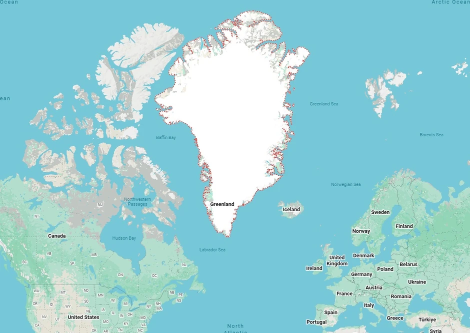 Grenland, Danska i SAD na mapi