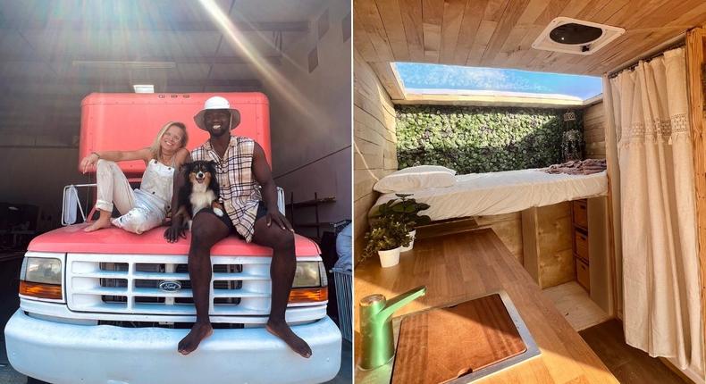 Estelle Bain and Lebelo Mosehle (R), and the interior of one of their latest vans for sale (R).Courtesy of Estelle Bain and Lebelo Mosehle