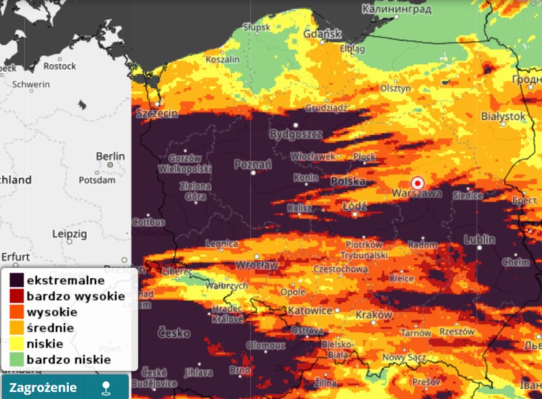 Zagrożenie pożarowe w Polsce w sobotę