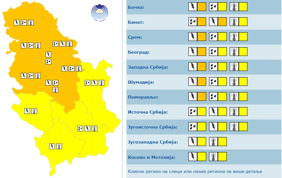 Meteo alarm za 22. jun