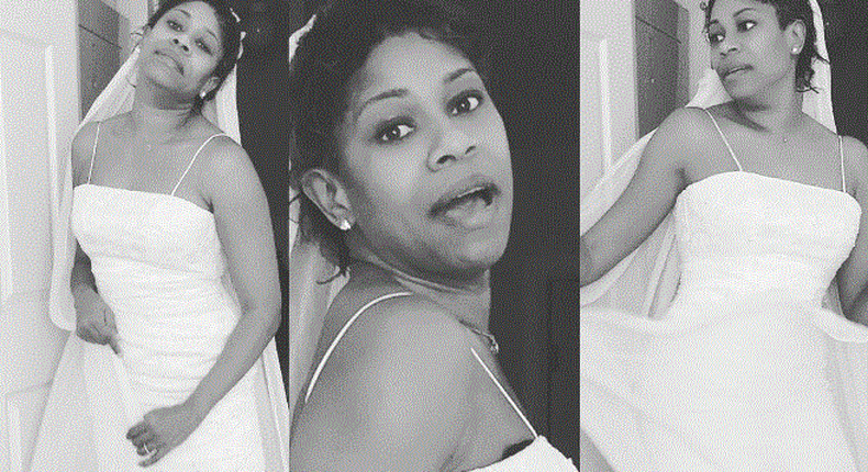 Regina Askia tries on her wedding dress after sixteen years and it still fits