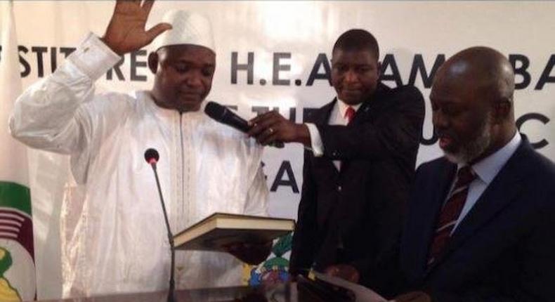 Adama Barrow being sworn-in as The Gambia president in Dakar, Senegal