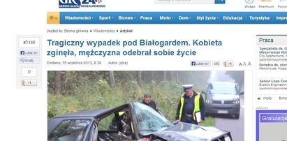 Żona zginęła w wypadku. Mąż powiesił się przy aucie