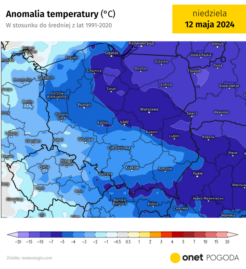 Nad Polską znów pojawi się ujemna anomalia temperatury