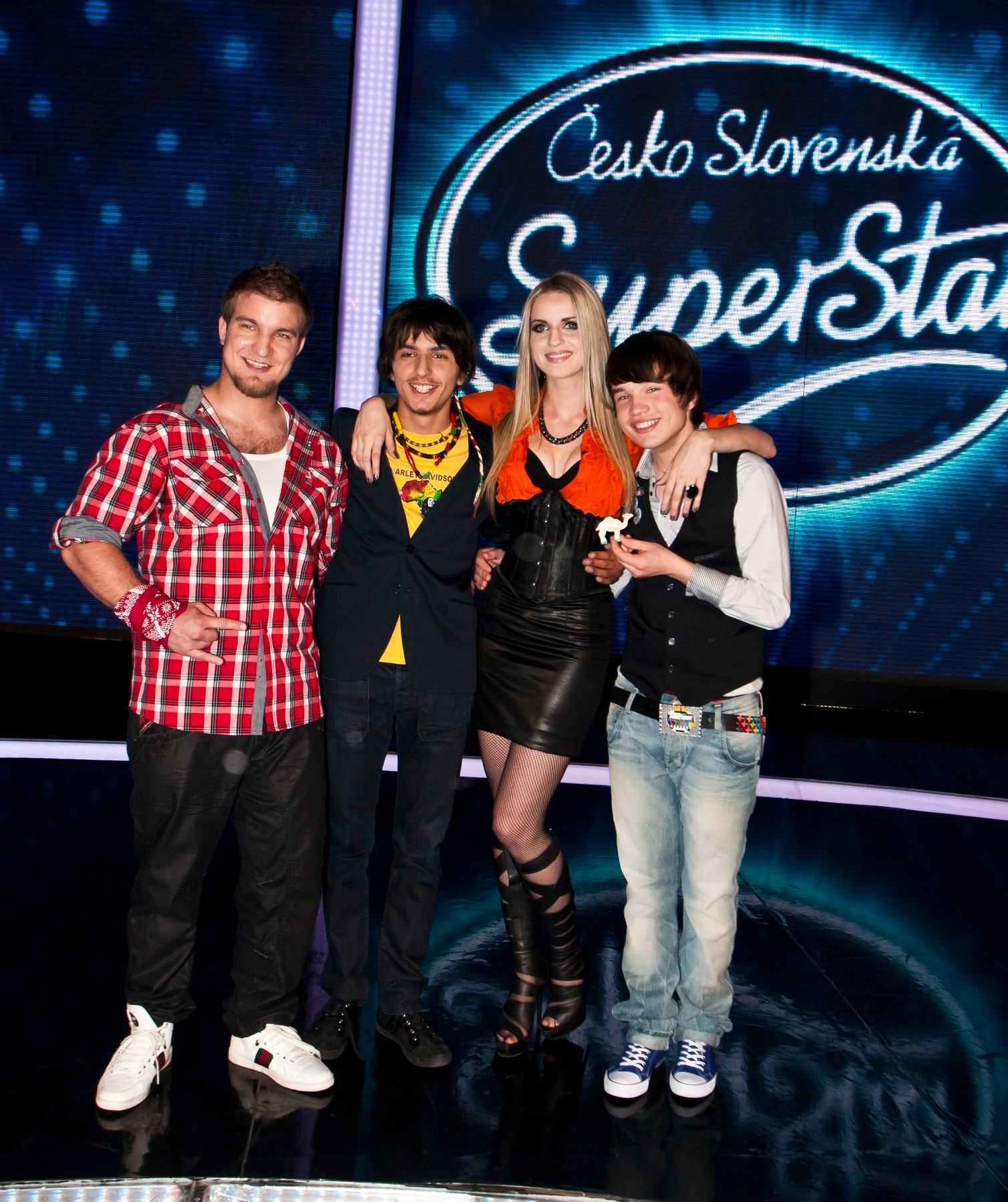 Súťažiaci Česko Slovenská Superstar 2011, zľava Lukáš Adamec, Michal Šeps, Gabriela Gunčíková a Martin Harich.
