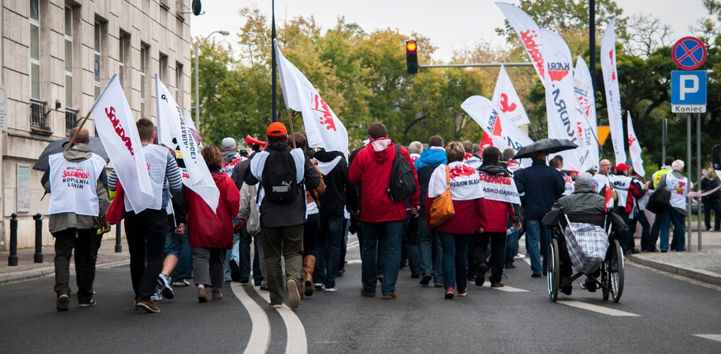 Protest związkowców z Solidarności w Warszawie. Fot. Maciek Suchorabski