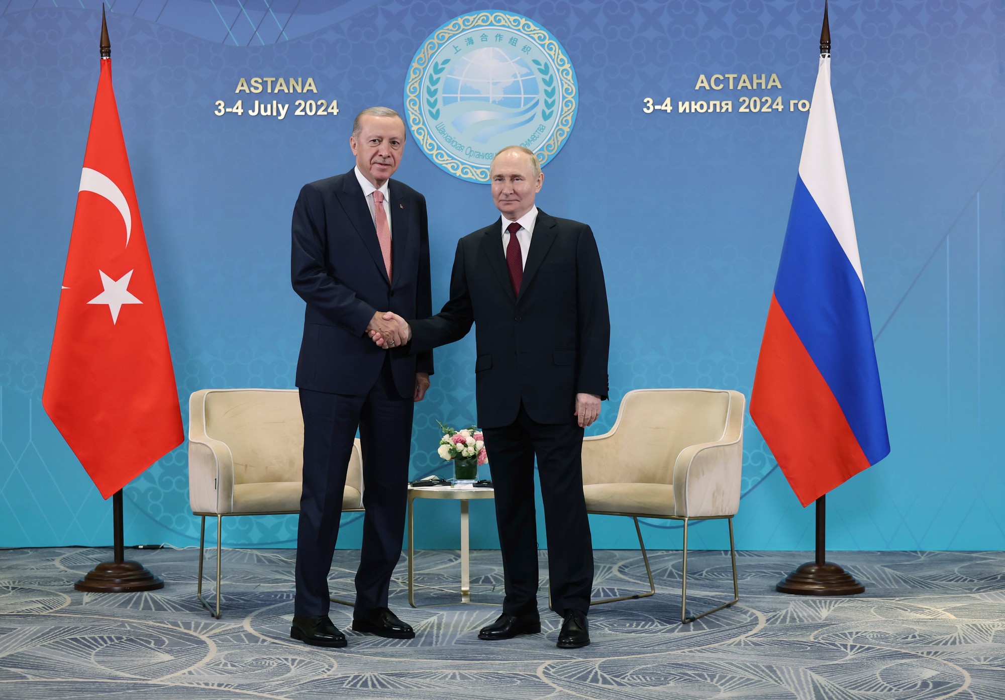 Turecký prezident Recep Tayyip Erdogan s ruským prezidentom Vladimirom Putinom.