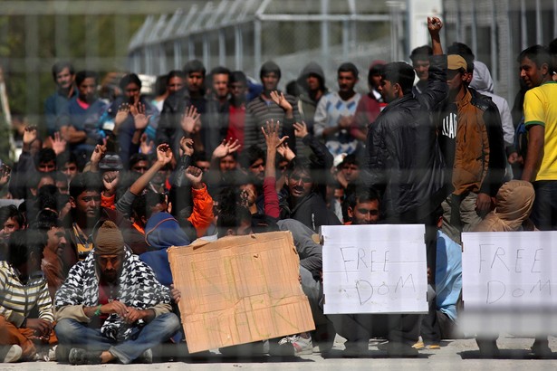 Protest uchodźców na wyspie Lesbos