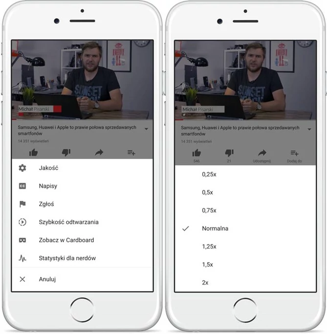 Szybkość odtwarzania w aplikacji YouTube na iOS