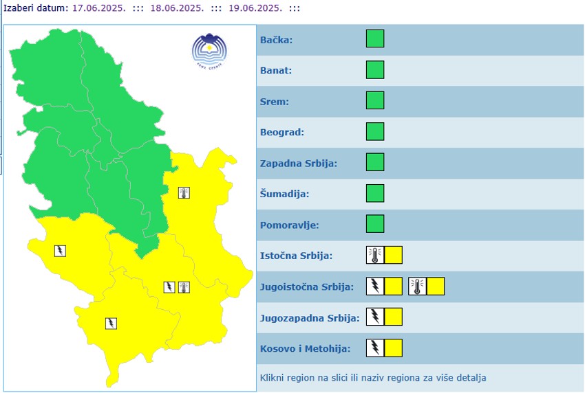 Meteoalarm za 18. jun