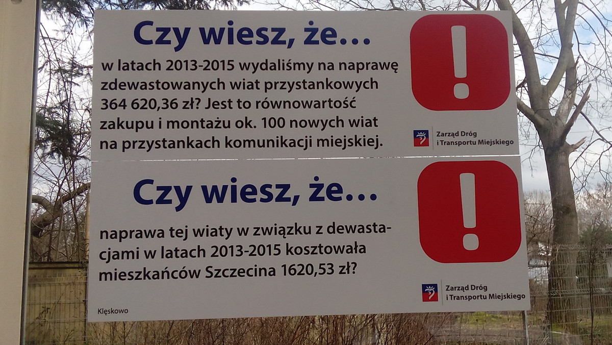 Wyrwane ławki, wybite szyby, pomazane wiaty - tak wygląda większość przystanków komunikacji miejskiej w Szczecinie. Zarząd Dróg i Transportu Miejskiego wypowiada wojnę wandalom i szykuje specjalne naklejki.