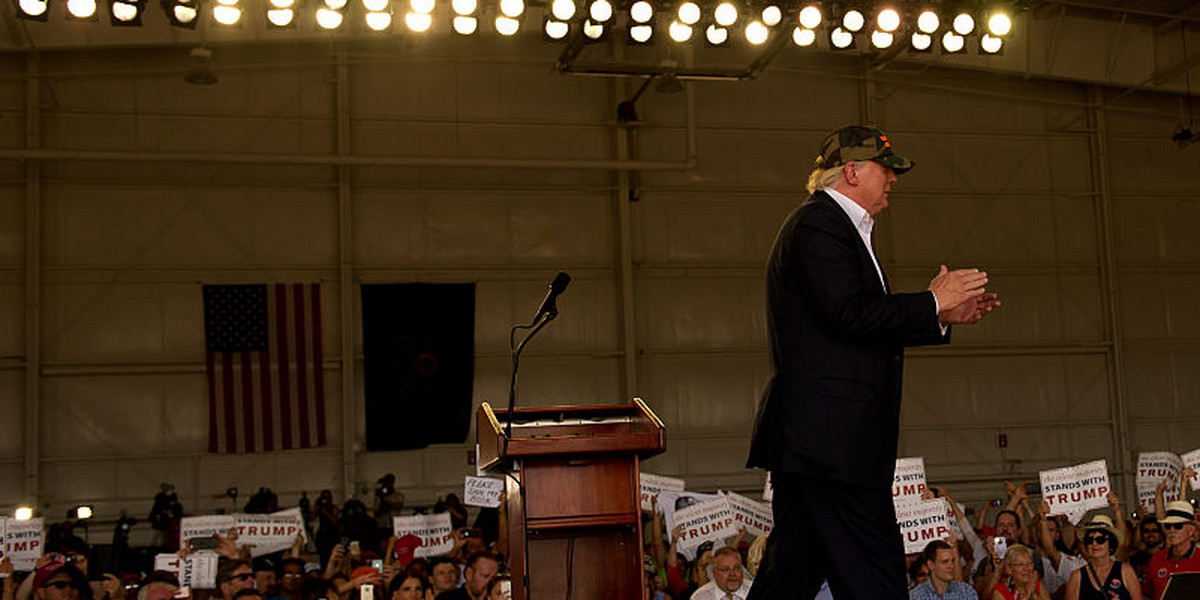 Republican candidate for President Donald Trump speaks to supporters at a rally at Atlantic Aviation on June 11, 2016 in Moon Township, Pennsylvania.