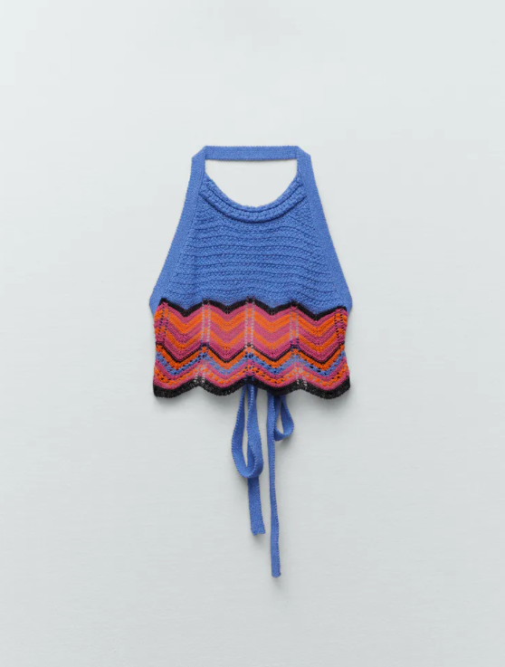 Neckholder-Strick-Top mit Rückenverschluss und Schleife von Zara für 25.90 Franken.