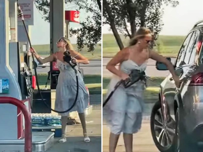 Snimak žene koja bezuspešno pokušava da sipa gorivo