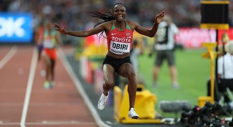 LONDON, ENGLAND - AUGUST 13: Helen Onsando Obiri of Kenya win's the Women's 5000m final during day ten of the 16th IAAF World Athletics Championships London 2017 at The London Stadium on August 13, 2017 in London, United Kingdom. (Photo by Ian MacNicol/Getty Images)
