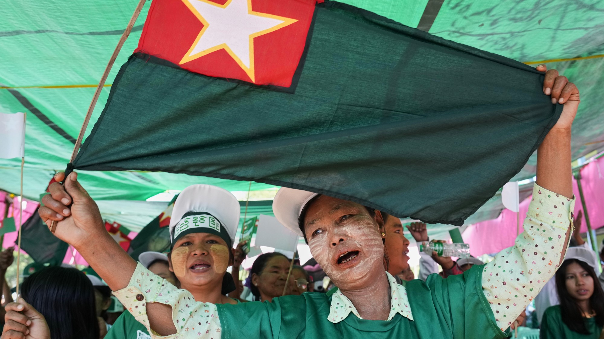 Prívrženci vojenskej strany Únia solidarity a rozvoja (USDP), 7. január 2026.