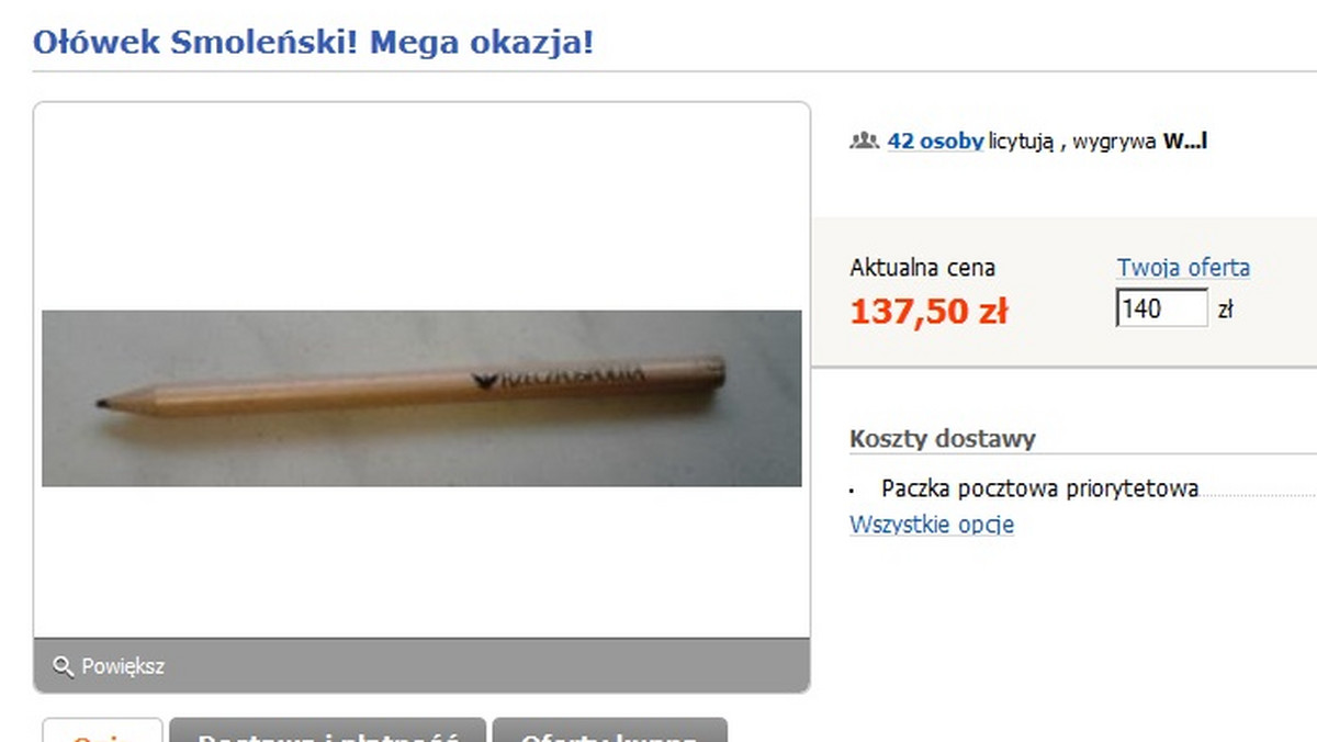 Niecodzienna aukcja w internecie. "Smoleński ołówek" na sprzedaż -  Wiadomości