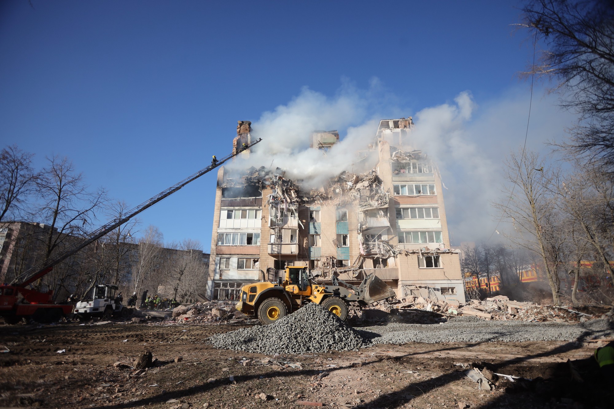 Ukrajiné mesto Ternopiľ po ruskom útoku.