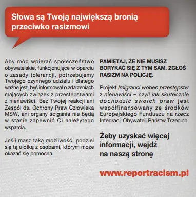 Ulotka - Ministerstwo Spraw Wewnętrznych i Administracji/reportracism.pl