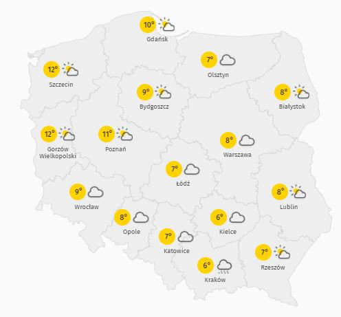 Prognozowana temperatura na środę 24 marca 2021 r.