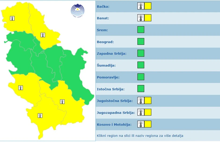 Meteoalarm za  četvrtak