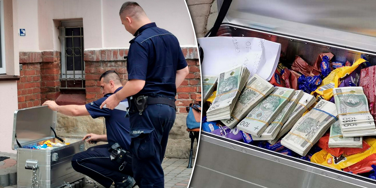 Skrzynię, podrzuconą przed Dom Dziecka w Długiem, otworzyli policjanci. W środku były słodycze i 100 tysięcy złotych.