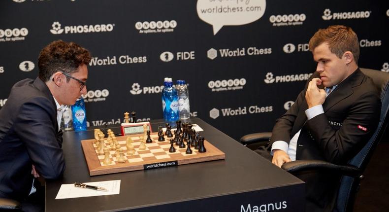 Fabiano Caruana, left, and Magnus Carlsen, right.