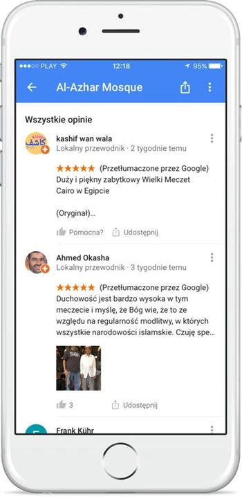 Mapy Google z tłumaczeniami opinii