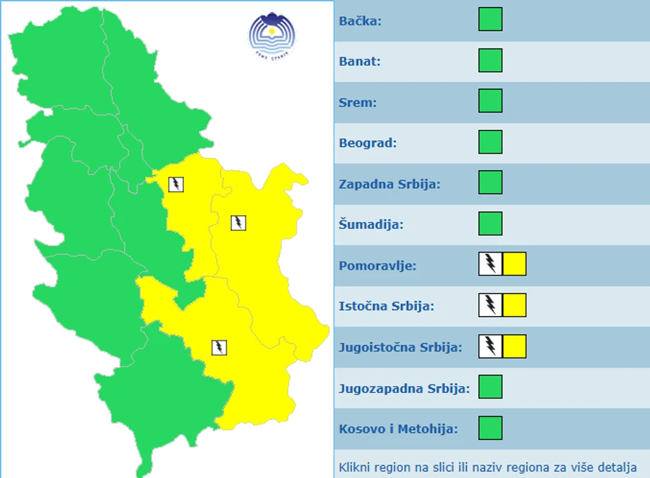 Meteoalarm za utorak, 27. maj