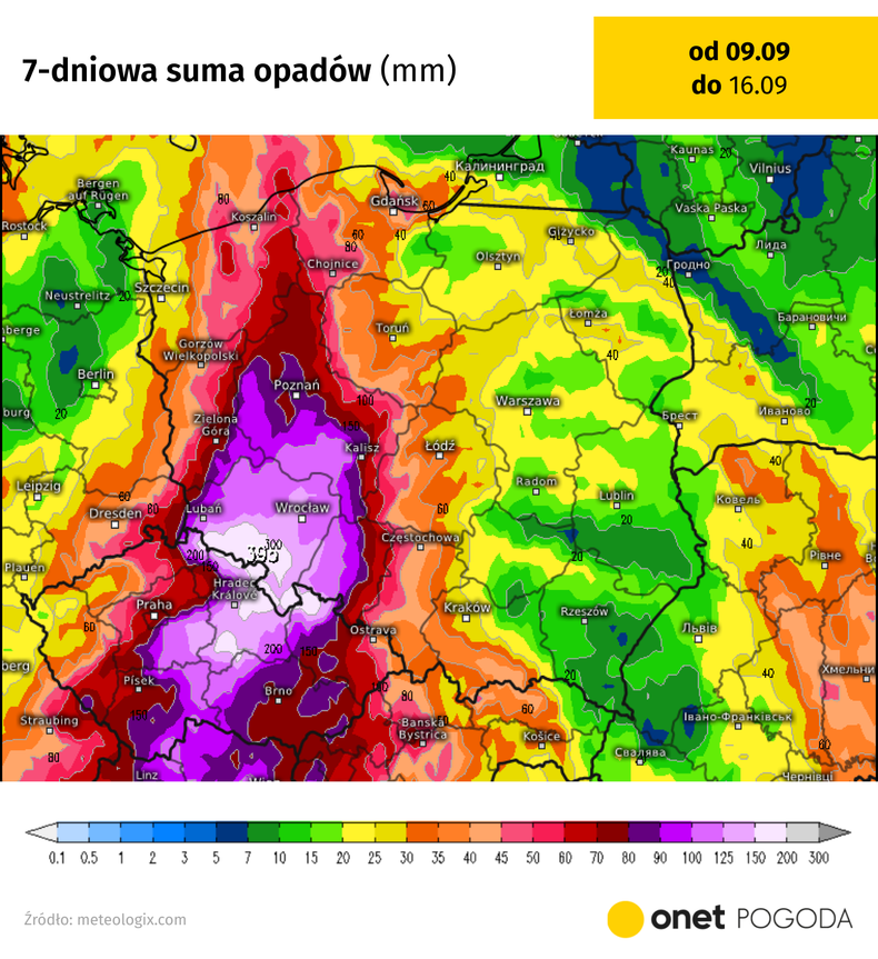 Prognozowana suma opadów w Polsce w najbliższych dniach