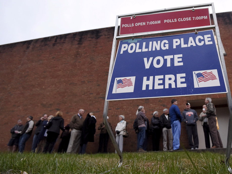 Voters wait in line at a polling station in Greenville, South Carolina.